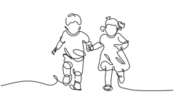Line Drawing Two Children Running Together Holding Hand